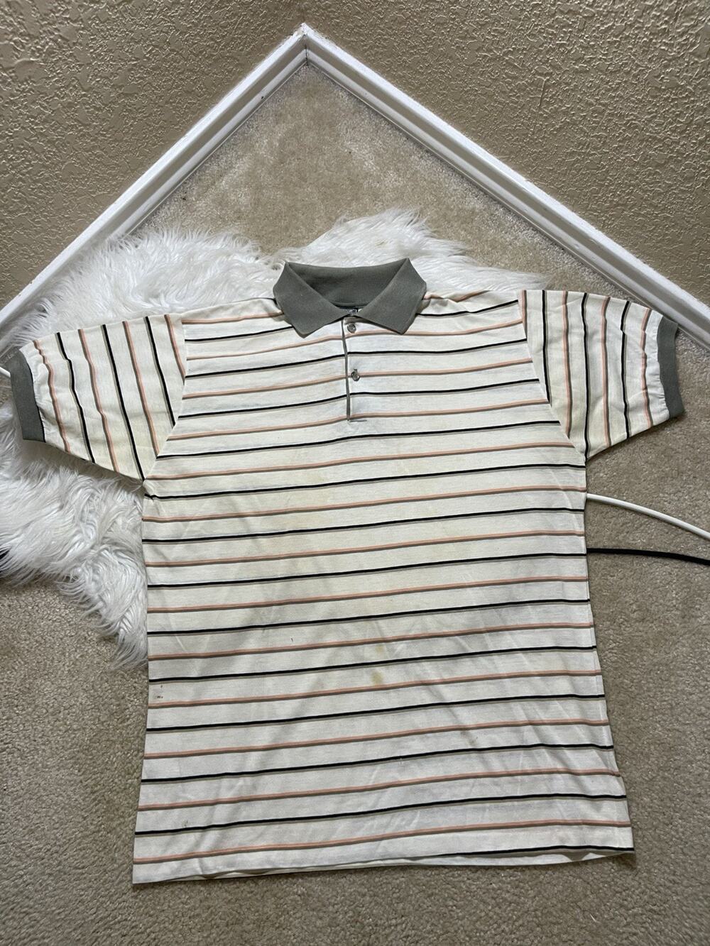 Le Tigre Golf Polo Shirt Men’s Large White Striped Made in USA Vintage